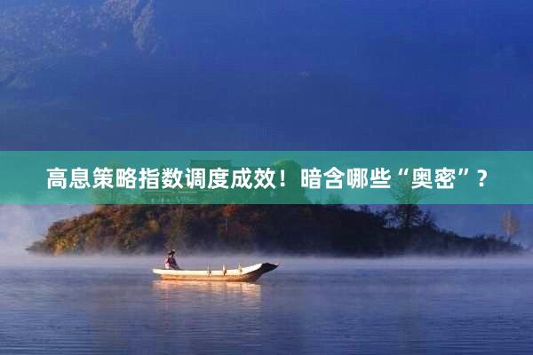 高息策略指数调度成效！暗含哪些“奥密”？